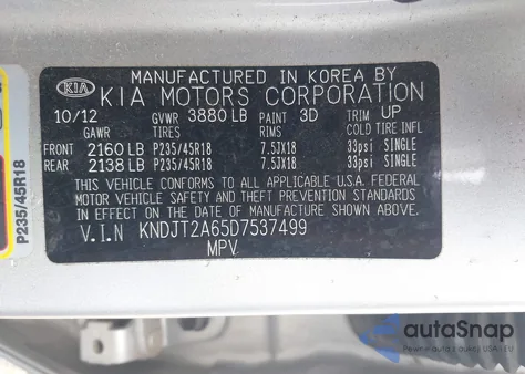 2013 Kia Soul ! from USA, damaged, VIN KNDJT2A65D7537499